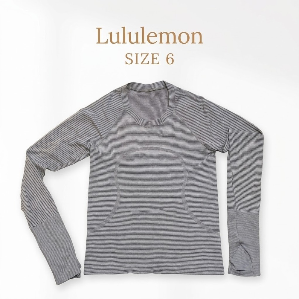 Lululemon Swiftly Tech Long Sleeve Shirt Top Size 6 Grey Striped Athleisure
